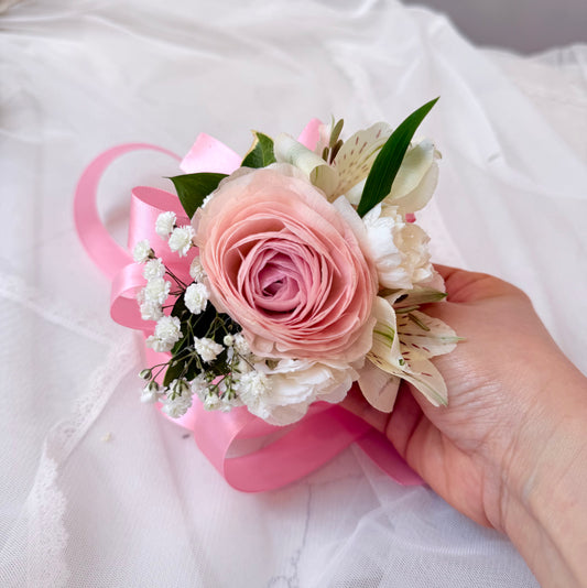 Blanc de Ranun Corsage & Boutonniere