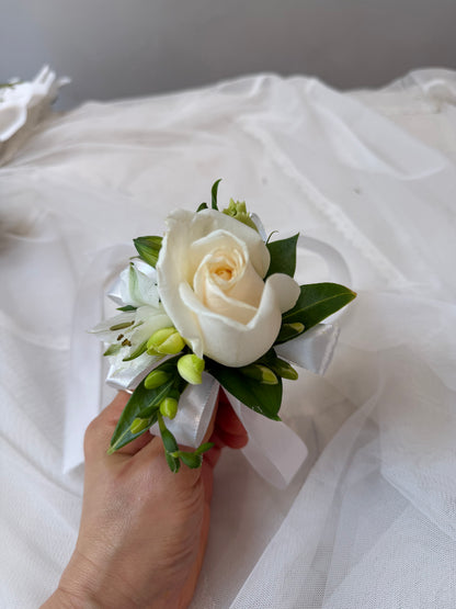 Freesia White Rose Corsage